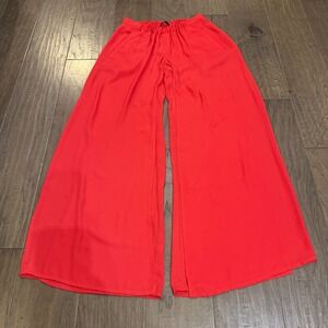 ZARA BASIC Womens Red Wide Leg Palazzo Pants Flowy High Waist Elastic Size S